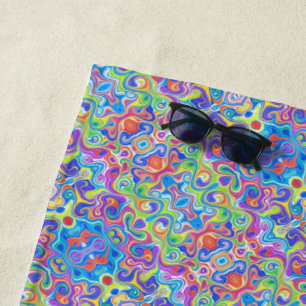 Groovy Neon Blue, Lime, Purple & Orange Swirl Beach Towel