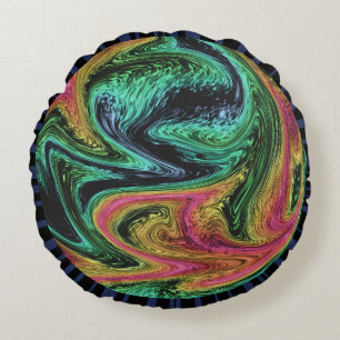 Groovy Neon Marble Round Cushion