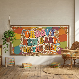 Groovy New Baby on the Way Retro Sunshine Poster