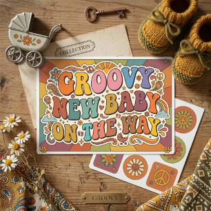 Groovy New Baby on the Way Retro Sunshine Rectangular Sticker