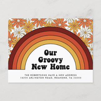 Groovy New Home Rainbow Retro New Address Announcement Postcard