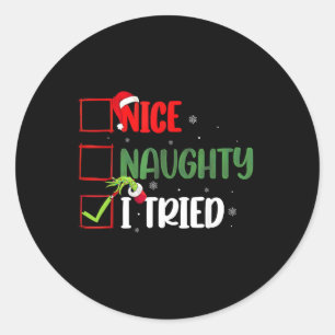 Groovy Nice Naughty I Tried Christmas 2024 Santa C Classic Round Sticker
