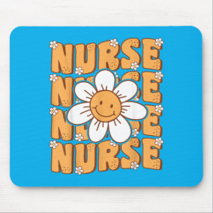 Groovy Nurse Cute Daisy Flower Retro School Nurse Mouse Pad