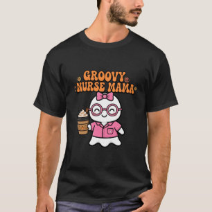 Groovy Nurse Mama Retro Pink Halloween Spooky Seas T-Shirt