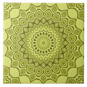Groovy Olive Green Mandala Pattern Tile