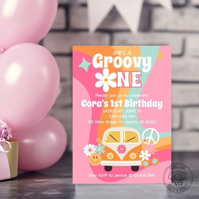 Groovy One 1st Birthday Invitation (Creator Uploaded)