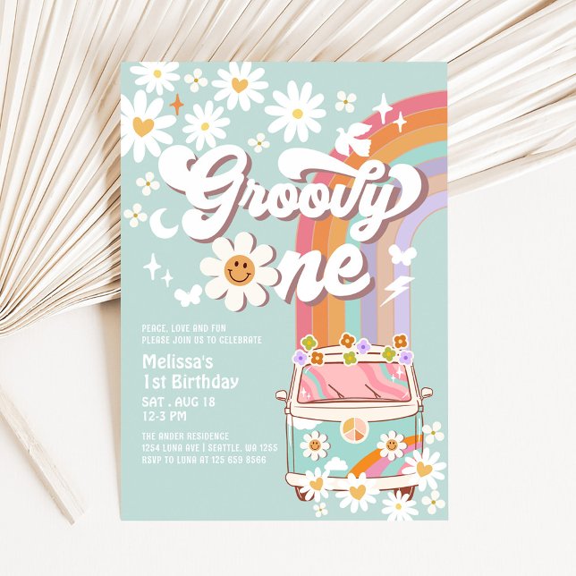 Groovy ONE 1st Birthday Invite Hippie 1st Birthday (Creator Uploaded)