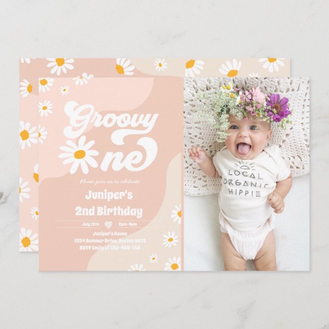 Groovy One 1st Birthday Party Boho Floral Daisy Invitation (Front/Back)