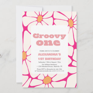 Groovy one 1st Birthday pink and orange Invitation