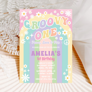 Groovy one birthday invitation