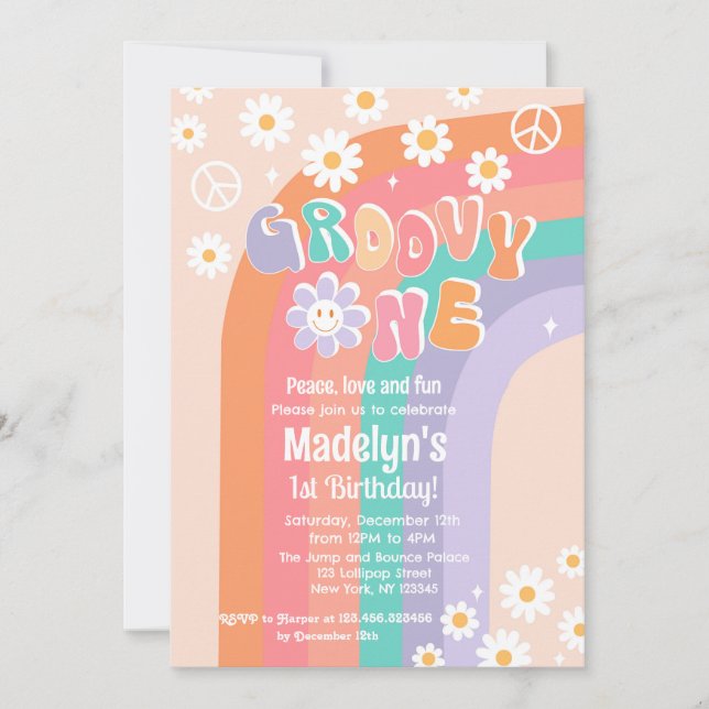Groovy One Boho Daisy First Birthday Invitations (Front)