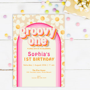 Groovy One Boho Daisy Rainbow 1st Birthday Invitat Invitation