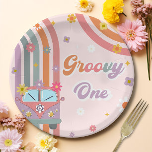 Groovy One Boho Daisy Rainbow  Paper Plate