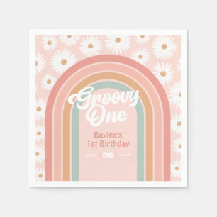 Groovy One Boho Retro Daisy 1st Birthday Party Napkin