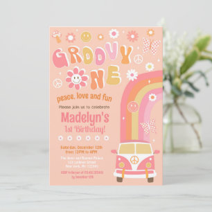 Groovy One Boho Retro First Birthday Invitations