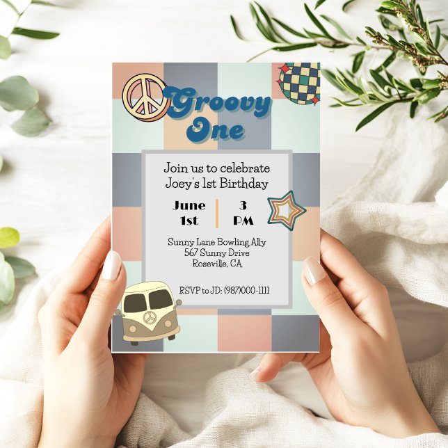 Groovy One Boys Birthday Invitation (Creator Uploaded)