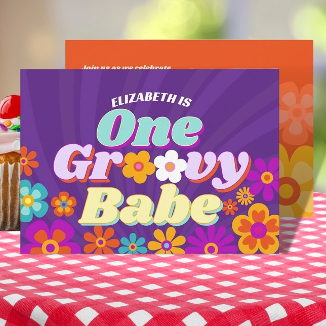 Groovy One Colourful Retro Floral Baby Birthday Invitation (Creator Uploaded)