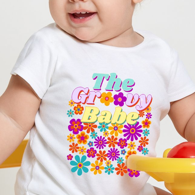 Groovy One Colourful Retro Floral Birthday Baby T-Shirt (Creator Uploaded)