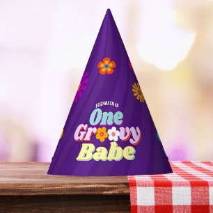 Groovy One Colourful Retro Floral Birthday	 Party Hat