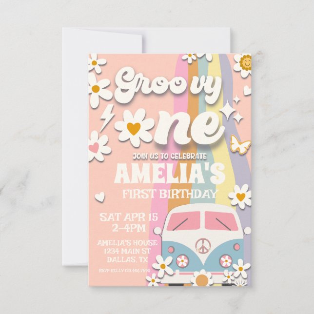Groovy One Daisy First Birthday Invitation (Front)