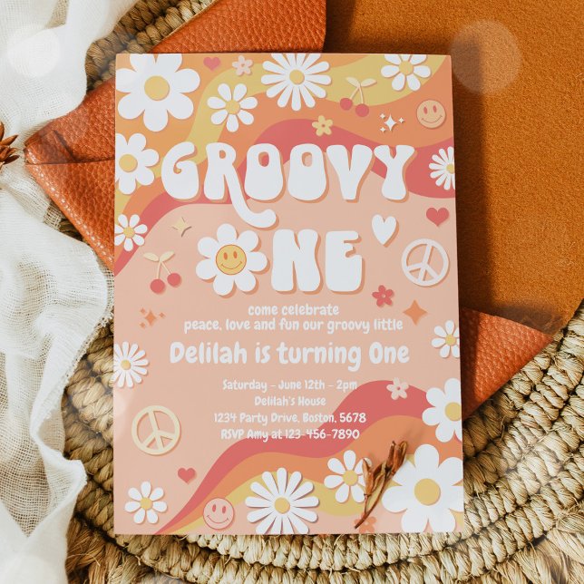 Groovy One Daisy Floral 70s Peace Hippie Birthday Invitation (Creator Uploaded)