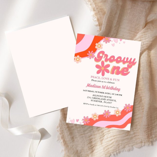  Groovy One daisy flower Retro Groovy 1st birthday Invitation (Creator Uploaded)
