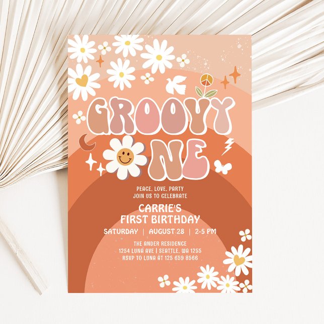 Groovy ONE Daisy Hippie 70's Retro 1st Birthday Invitation (Creator Uploaded)