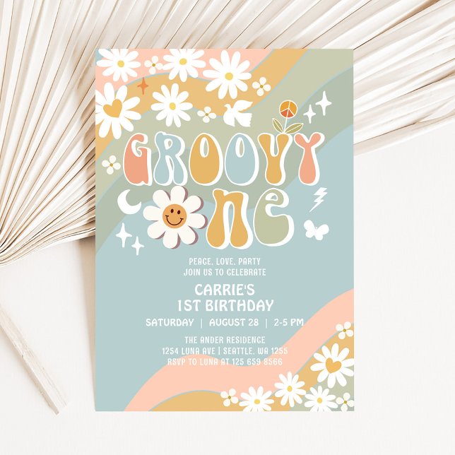 Groovy ONE Daisy Hippie 70's Retro 1st Birthday Invitation (Creator Uploaded)