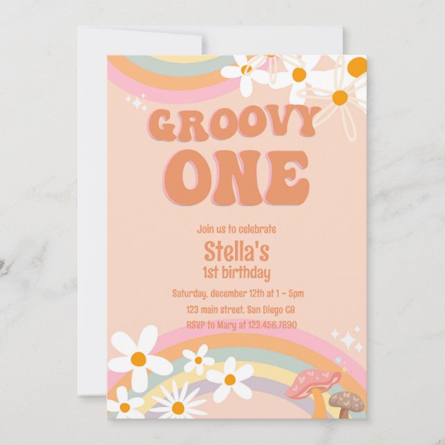 Groovy One Daisy Party Invitation (Front)