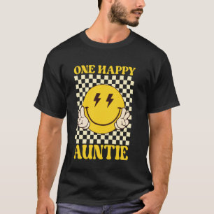 Groovy One Happy Auntie Smile Face Chequered Birth T-Shirt