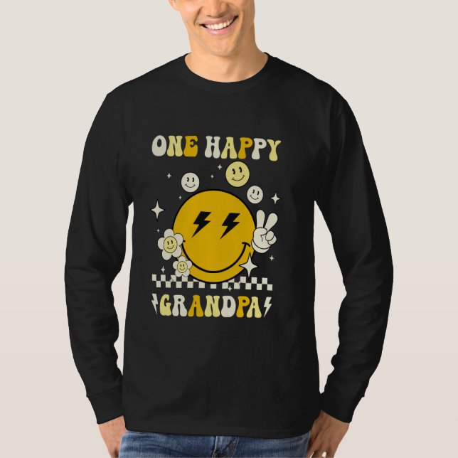 Groovy One Happy Grandpa Smile Face Birthday Famil T-Shirt (Front)
