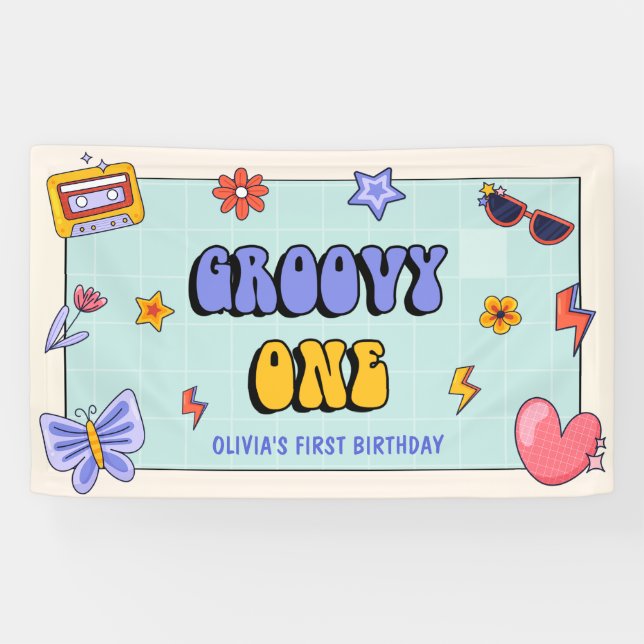 Groovy One Hippie Retro Birthday Party  Banner (Horizontal)