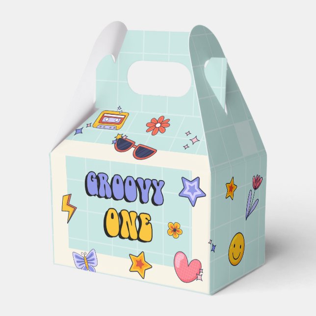 Groovy One Hippie Retro Birthday Party Favour Box (Front Side)
