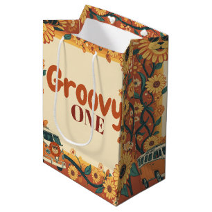 Groovy One Lion Birthday Retro 70s First Birthday Medium Gift Bag