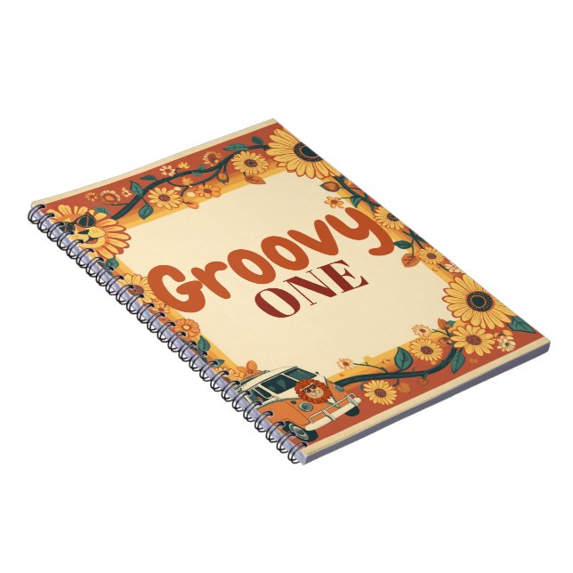 Groovy One Lion Birthday Retro 70s First Birthday  Notebook (Right Side)