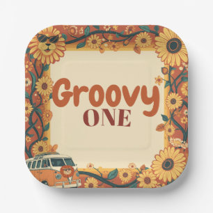 Groovy One Lion Birthday Retro 70s First Birthday  Paper Plate