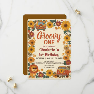 Groovy One Lion Birthday Retro 70s First Birthday Save The Date