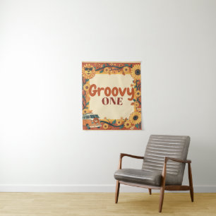 Groovy One Lion Birthday Retro 70s First Birthday  Tapestry