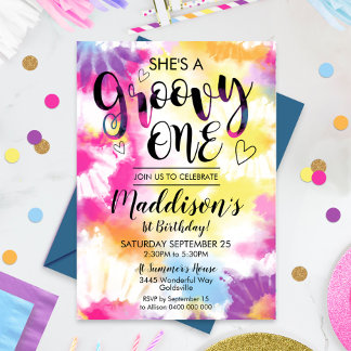 Groovy One Party Invitation Hippy Tie Dye