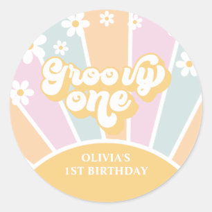 Groovy One pastel Retro Sunshine daisy boho Classic Round Sticker