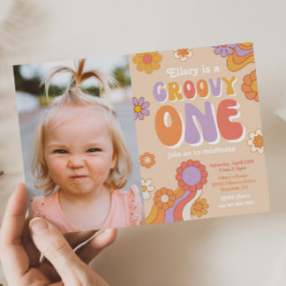 Groovy One Photo Invitation | Hippie Birthday