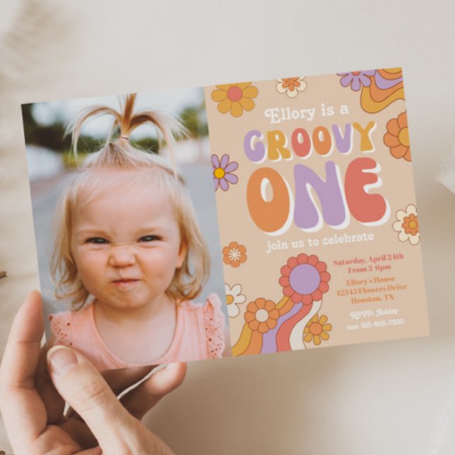 Groovy One Photo Invitation | Hippie Birthday (Creator Uploaded)