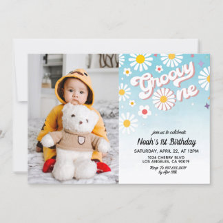 Groovy One Portrait 1st Birthday Invitation