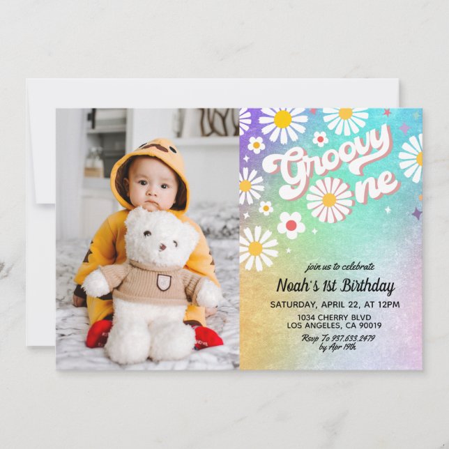 Groovy One Portrait 1st Birthday Invitation (Front)