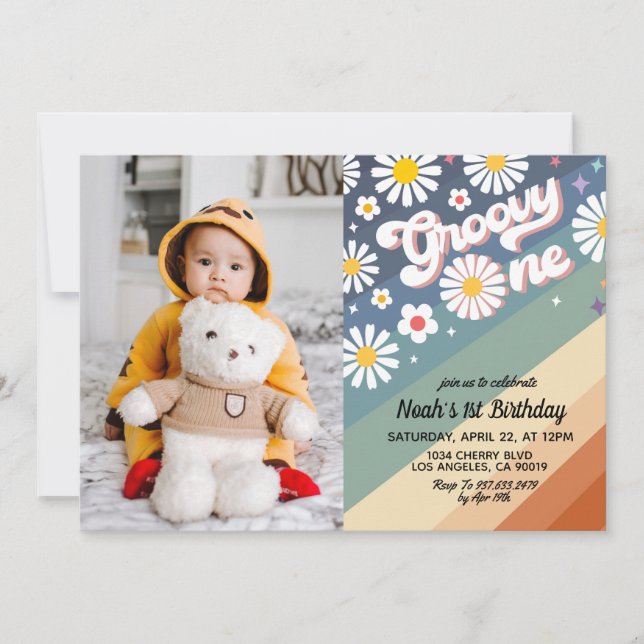Groovy One Portrait 1st Birthday Invitation (Front)