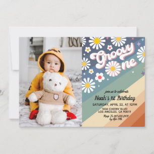 Groovy One Portrait 1st Birthday Invitation