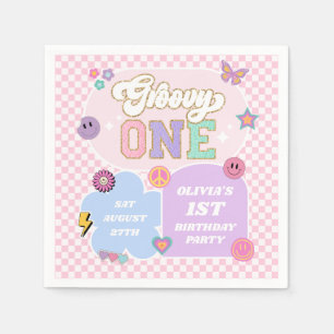 Groovy One Preppy Patch 1st Birthday Party Napkin