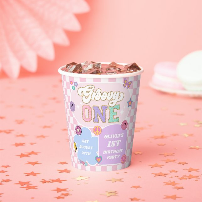 Groovy One Preppy Patch 1st Birthday Party Paper Cups (Insitu)