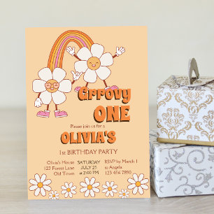 Groovy one Retro 70ies boho daisy birthday Invitation