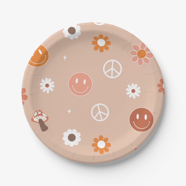 Groovy One Retro Boho Birthday Party Paper Plates  (Front)